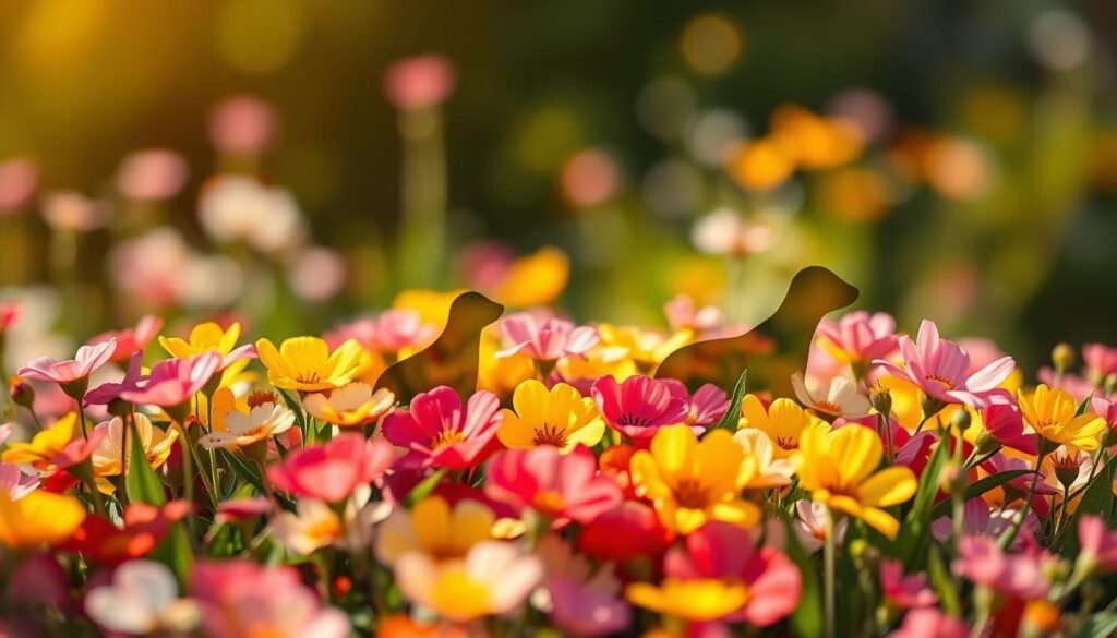 A beautiful arrangement of vibrant flowers, petals cascading in a lush meadow, with delicate dog silhouettes emerging from the blossoms. Warm, natural lighting casts a dreamy glow, while a soft, bokeh background adds depth and focus to the whimsical scene. The dogs' names are subtly etched into the flower petals, creating a harmonious fusion of nature and canine companions. Captured with a shallow depth of field, the image exudes a sense of enchantment and wonder, perfectly embodying the "Flower-Inspired Names for Your Pup" theme.