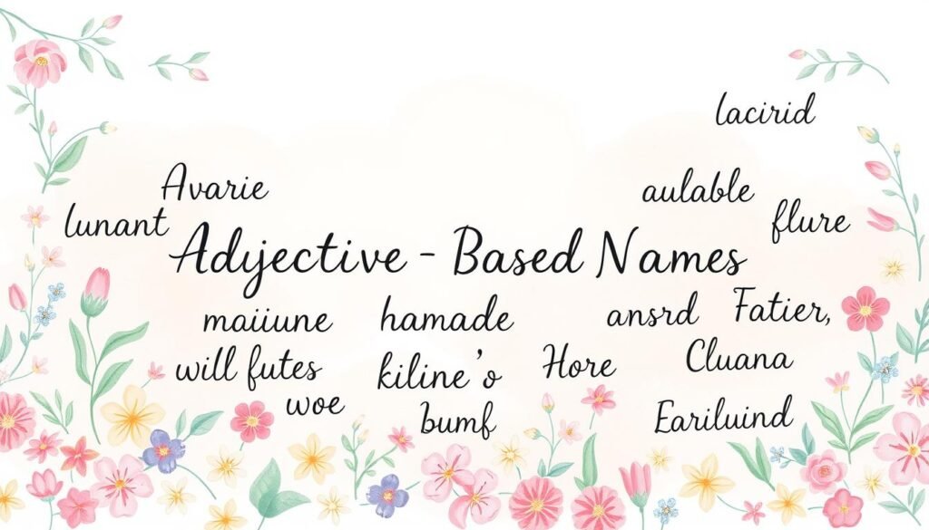 A charming arrangement of playful, whimsical dog names, rendered in a soft, pastel-toned illustration. In the foreground, a vibrant, hand-drawn floral pattern frames the central focus - a collection of unique, adjective-inspired canine monikers, each one carefully lettered in an elegant, cursive script. The middle ground features a dreamy, cloud-like backdrop, adding depth and dimension to the overall composition. Delicate, watercolor-style washes of color infuse the scene with a sense of warmth and joy, capturing the spirit of the "Adjective-Based Names" theme. Lit by soft, diffused lighting that casts a gentle, ethereal glow, the entire image exudes a sense of creativity, personality, and the special bond between humans and their furry, four-legged companions.